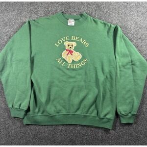 Vintage Hanes Activewear Love Bears All Things Sweatshirt Green XL USA Made 90s